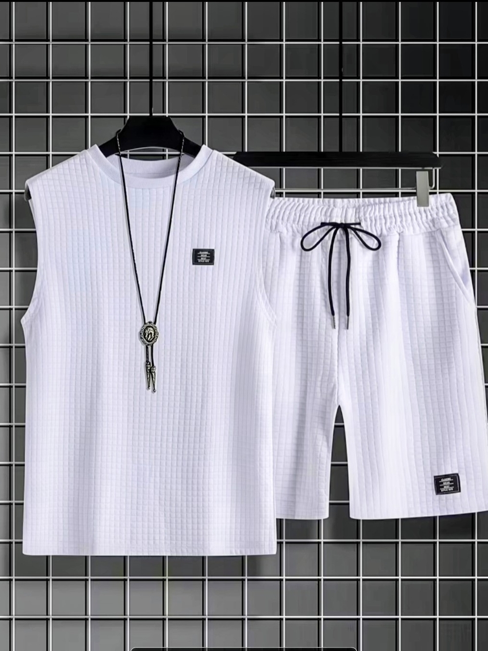 Classic White Ribbed Sleeveless Tank Top and Shorts Set